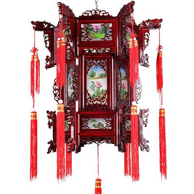 贝晗中式复古木制六角龙灯灯笼
