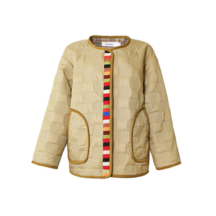 ROLLCALL25早秋新款豆沙绿拼接绗棉棉服不连帽单排扣圆领长袖外套