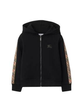 格纹装饰棉质拉链连帽衫BURBERRY
