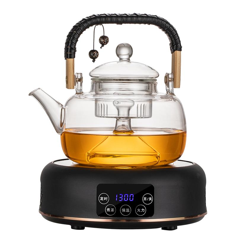 興梵煮茶壺噴淋式蒸煮兩用高硼硅玻璃煮茶器煮茶爐電陶爐燒水套裝