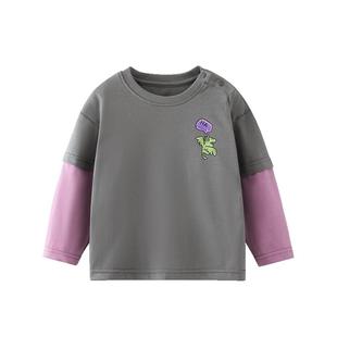 [5A抗菌凉感]齐齐熊宝宝t恤长袖春秋款打底衫男童假两件上衣春装