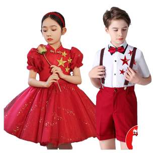 儿童合唱演出服唱红歌表演服小学生幼儿园开学演出服装女童蓬蓬裙