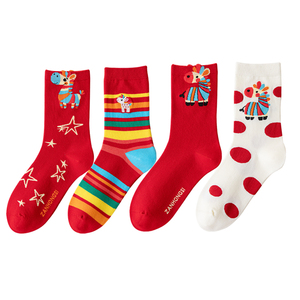 2026马年红色袜子女士本命年属马纯棉大红袜子马到成功新年过年袜