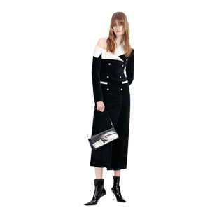 YES BY YESIR叶谦原创设计秋新款律政佳人丝绒轻礼服开衩连衣裙