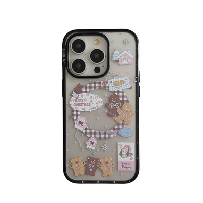 姜饼人小熊适用iphone苹果17promax可爱16pro卡通15小众14女生13包相机键轻薄亚克力黑框透色磁吸贝贝手机壳