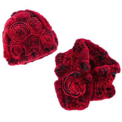 中老年围巾套装编织真毛皮草帽子