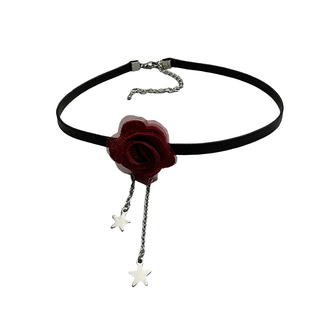 设计感流苏黑绳choker红色花朵项链高级感项圈个性颈链简约锁骨链