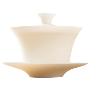 月记窑同款 “义薄云天”羊脂玉瓷超薄胎三才盖碗功夫茶具礼盒装