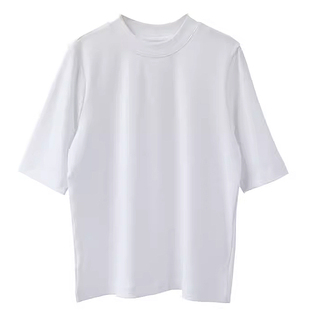 谷家 通勤百搭半高领五分袖棉质T恤 中袖黑白显瘦上衣女2026新款