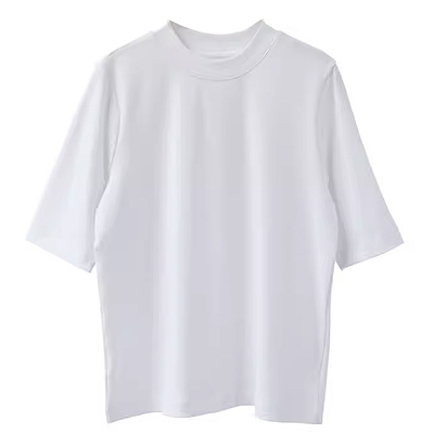 谷家 通勤百搭半高领五分袖棉质T恤 中袖黑白显瘦上衣女2026新款