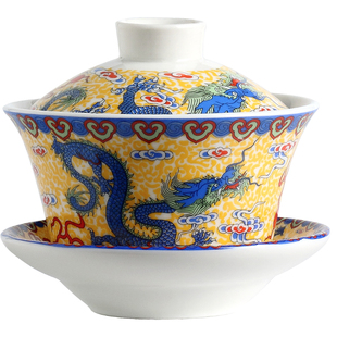 千碗家三才盖碗茶杯大号青花陶瓷中国风个人泡茶八宝茶碗复古商用