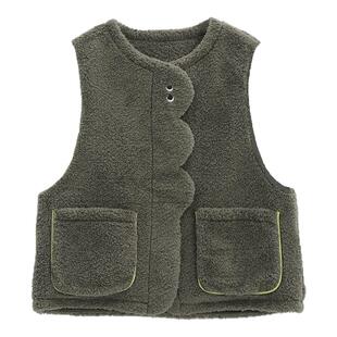 云朵工厂云朵异形门襟毛绒马甲女秋冬新款宽松无袖坎肩外穿薄外套