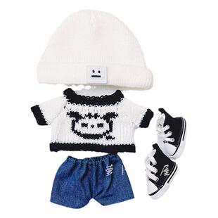 现货20cm娃衣野性毛衣酷帅项链白帽可爱棉花娃娃衣服胖胖体可穿