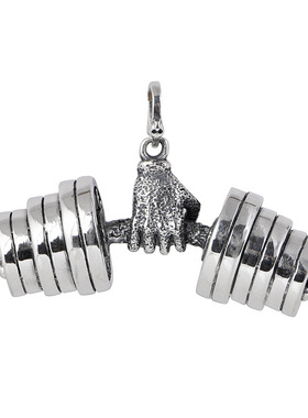 藏银哑铃吊坠男女健身挂件潮牌小众设计感举重杠铃项链体育生礼物