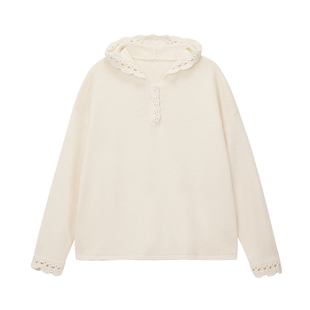 PRE PREWORKS软糯100%绵羊毛手工镂空钩花连帽针织衫+中长裙套装