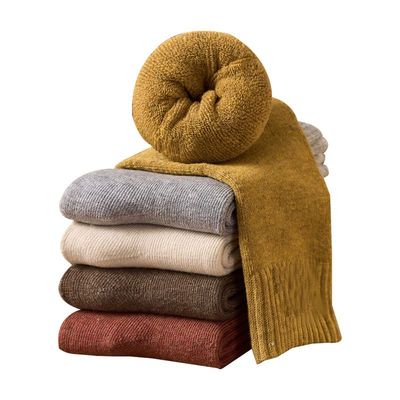 袜子秋冬季秋冬中筒加绒加厚保暖毛绒月子冬天女士长筒毛圈袜加长