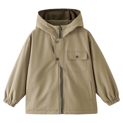 男童加绒冲锋衣棉服2025秋冬装新款儿童男孩防水加厚连帽棉衣外套