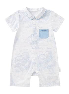 全棉时代新生婴儿衣服夏季薄款短袖连体服凉感连体衣纯棉哈衣夏装