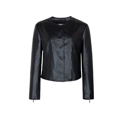 XG/雪歌XK107007A190黑色长袖短外套2025春季新款皮质圆领外套女