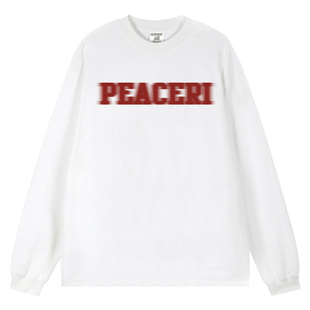 270g美式复古字母印花重磅纯棉男秋季长袖打底衫t恤街头潮牌上衣