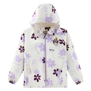 安踏儿童外套女大童丝光绒保暖上衣2026冬新款可爱印花女孩厚外套