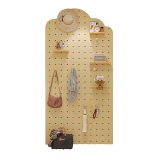 实木洞洞板置物架入户玄关配件免打孔定制挂板造型墙木柜收纳遮丑