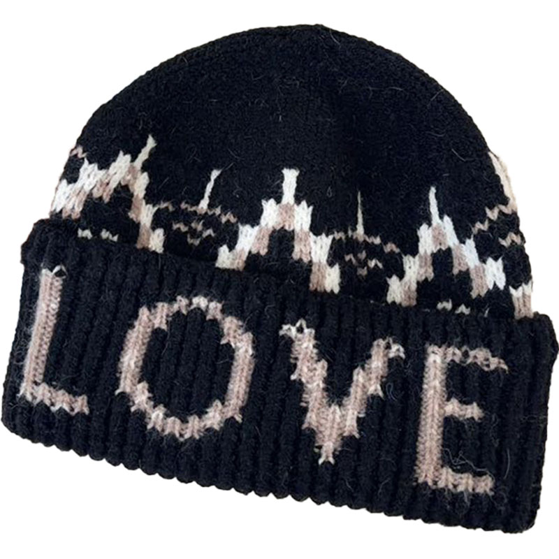 费尔岛提花Love针织保暖帽女