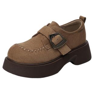 千百度乐福鞋女款春季新款复古女鞋厚底一脚蹬休闲鞋单鞋勃肯鞋子