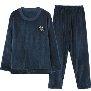 套头睡衣男法兰绒加厚加绒秋冬季珊瑚绒男士家居服2025年新款大码