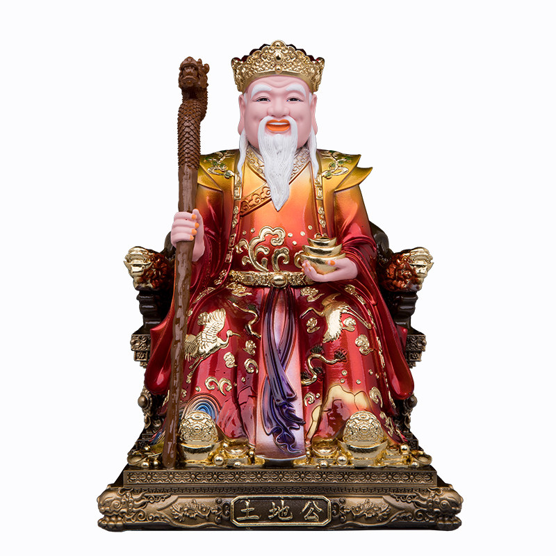 土地公婆神像树脂仿铜彩家用供奉福德正神土地爷奶佛像祝福摆件