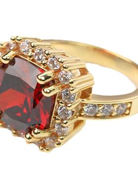 轻奢美国红宝石方形戒指小众精致