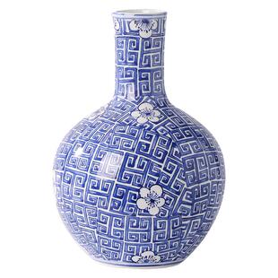 景德镇手绘仿古青花瓷花瓶摆件中式古香古色客厅水培插花花器