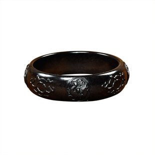 紫润轩新疆和田玉墨玉籽料手镯宽条四方神兽60 5MM守护满皮传家级