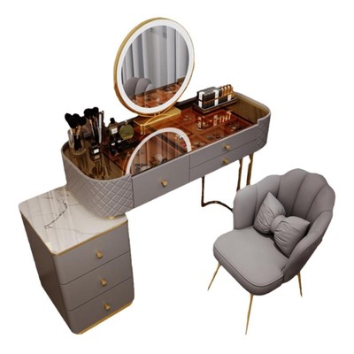 实木梳妆台岩板现代简约收纳一体