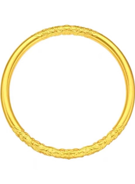 18K金包银卷草纹仿真黄金手镯女紫荆花古法实心素圈情人节送礼物