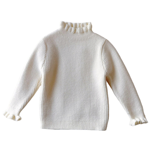 女童毛衣加绒加厚冬女宝花边领修身打底衫小女孩加百搭内搭针织衫