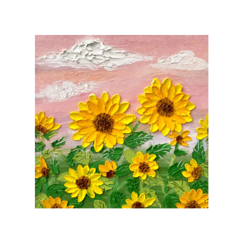 向日葵石英砂肌理画diy数字油画手工丙烯填充填色立体花卉装饰画