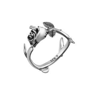 ROCKRIDE Rose荆棘玫瑰花戒指 925纯银男士开口女简约