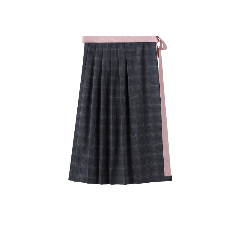me siento 26AW 叠穿式格纹西装裤+叠穿式格纹屁帘裙套装