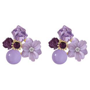 古里雅紫色耳环女轻奢高级感2026新款独特漂亮耳钉适合夏天的耳饰