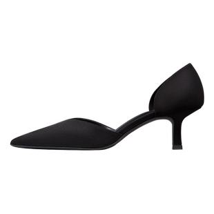 烫黑色布面尖头细中高跟中空春夏季款时尚气质欧美时装优雅女单鞋