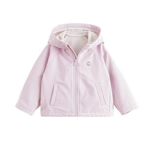 马克珍妮男女童三防连帽软壳衣红色加绒外套儿童夹克春秋装241139