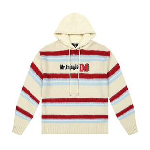 MEDM25FW春秋季条纹连帽领刺绣毛衣男女同款休闲宽松针织衫上衣