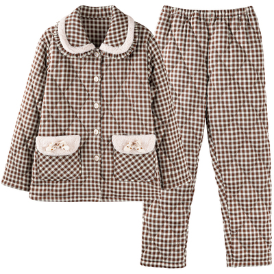 睡衣女冬季三层加厚加绒梭织纯棉夹棉女士2025新款珊瑚绒家居服