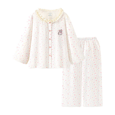 睡衣女款甜美碎花纯棉纱布家居服