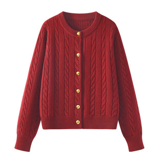 都市丽人红色毛衣女冬季2026新款小个子本命年穿搭针织开衫外套Y