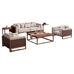 宋氏美学客厅沙发组合北美黑胡桃实木沙发民宿酒店家具新中式别墅