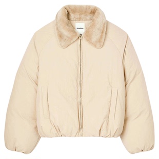 季末7折SANDRO2025秋冬新款女装法式毛领松紧袖口插肩袖泡芙棉服