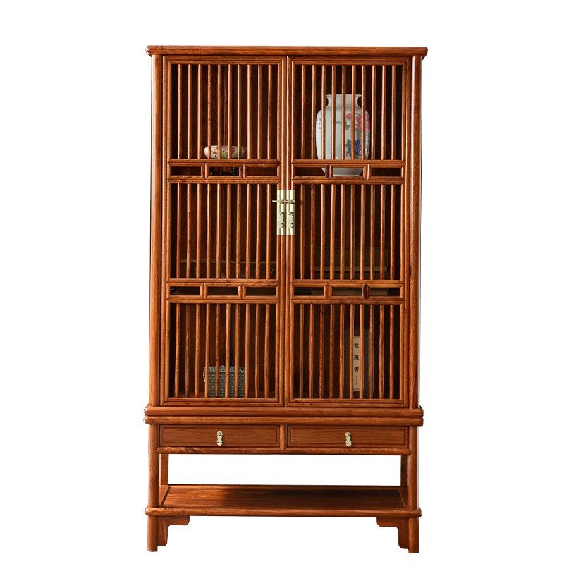 檀趣缅甸花梨红木书柜明式王世襄款圆角柜直棂透棂架格书柜收纳柜