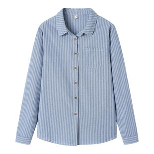 恒源祥纯棉长袖衬衫2025女装宽松休闲百搭竖条纹衬衣小众外传上衣